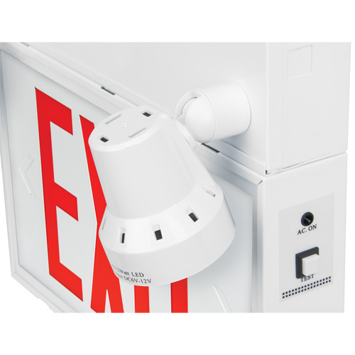 Exit Sign with Security Lights, LED, Battery Operated/Hardwired, 12-1/10" L x 11" W, English Equipex