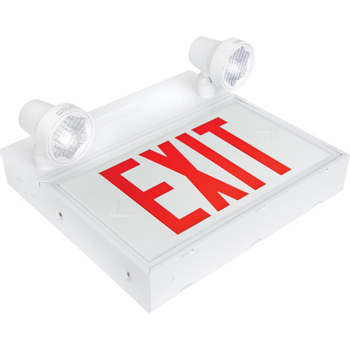 Exit Sign with Security Lights, LED, Battery Operated/Hardwired, 12-1/10" L x 11" W, English Equipex