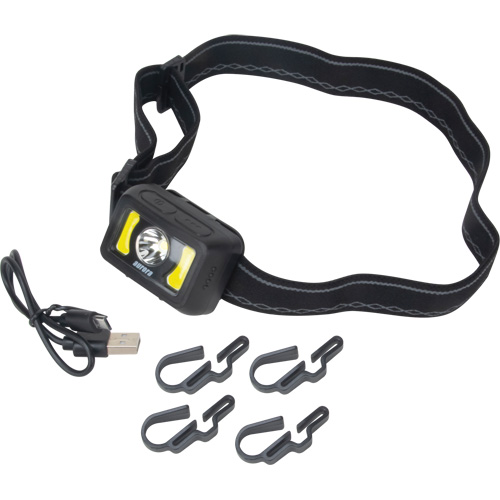 Headlamp, LED, 350 Lumens, 2 Hrs. Run Time, Rechargeable Batteries Equipex