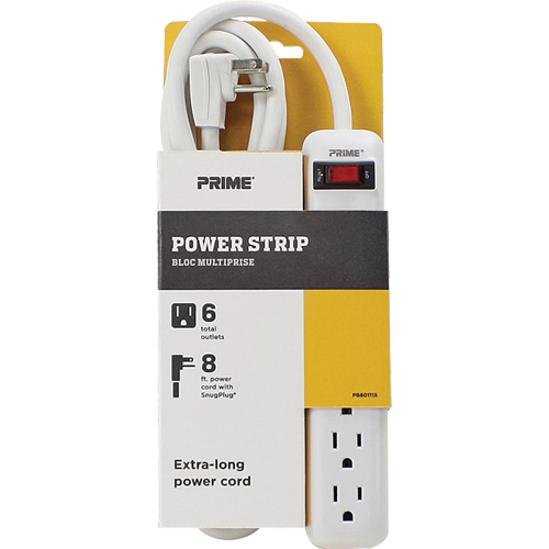 Power Strip, 6 Outlet(s), 8', 15 A, 1875 W, 125 V Equipex