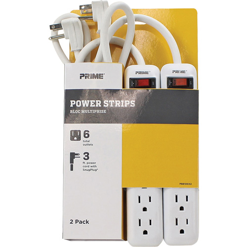 Power Strip 2-Pack, 6 Outlet(s), 3', 15 A, 1875 W, 125 V Equipex