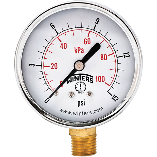 Manom&egrave;tre &eacute;conomique,  2-1/2", 0 - 15 psi, Fixation inf&eacute;rieure, Analogique Equipex