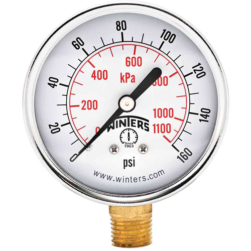 Economy Pressure Gauge, 2-1/2" , 0 - 160 psi, Bottom Mount, Analogue Equipex