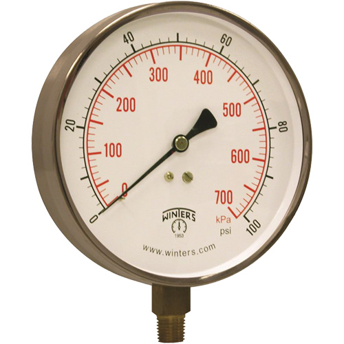 Contractor Pressure Gauge, 4-1/2" , 0 - 100 psi, Bottom Mount, Analogue Equipex