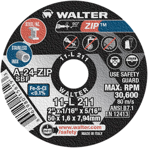 Zip Cut-Off Wheel, 2" x 1/16", 5/16" Arbor, Type 1, Aluminum Oxide, 5100 RPM Equipex