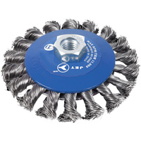 Brosse conique &agrave; m&egrave;ches torsad&eacute;es, Dia. 5", Fils 0,02", Arbre 5/8"-11NC Equipex