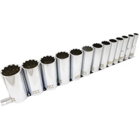 SS1213D-12 SAE 12-Point Socket Set, 13 Pcs, 1/2" Drive Size, Deep Equipex