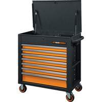 Chariot &agrave; outils s&eacute;rie GSX avec dessus inclin&eacute;, 7 tiroirs, 35" lo x 20" la x 39" h, Noir/Orange Equipex