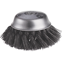 Knot Wire Cup Brushes - Stagger Row, 5-3/4" Dia. x 5/8"-11 Arbor Equipex