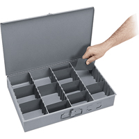 Adjustable Compartment Boxes, Steel, Variable Slots, 18" W x 12" D x 3" H, Grey Equipex
