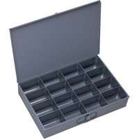 Compartment Scoop Boxes, Steel, 16 Slots, 18" W x 12" D x 3" H, Grey Equipex