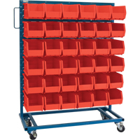 Single-Sided Mobile Bin Rack, Single-sided, 36 bins, 36" W x 16" D x 46-1/2" H Equipex