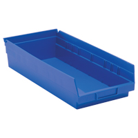 Bacs de rangement pour tablettes, 8-3/8" la x 4" H x 17-7/8" p, Bleu, Capacit&eacute; 40 lb Equipex