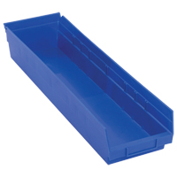 Bacs de rangement pour tablettes, 6-5/8" la x 4" H x 23-5/8" p, Bleu, Capacit&eacute; 50 lb Equipex