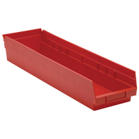 Bacs de rangement pour tablettes, 6-5/8" la x 4" H x 23-5/8" p, Rouge, Capacit&eacute; 50 lb Equipex