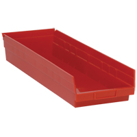Bacs de rangement pour tablettes, 8-3/8" la x 4" H x 23-5/8" p, Rouge, Capacit&eacute; 50 lb Equipex
