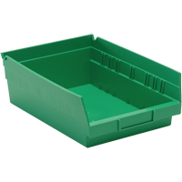 Shelf Bins, 8-3/8" W x 4" H x 11-5/8" D, Green, 30 lbs. Capacity Equipex