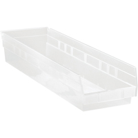 Bacs de rangement pour tablettes, 6-5/8" la x 4" H x 23-5/8" p, Transparent, Capacit&eacute; 50 lb Equipex