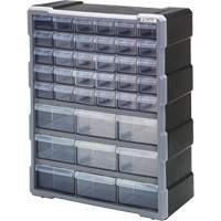 Drawer Cabinet, Plastic, 39 Drawers, 15" x 6-1/4" x 18-3/4", Black Equipex