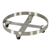 Chariots pour barils, Acier inoxydable, Capacit&eacute;e 800 lb, Diam&egrave;tre 23-1/4", Roue en Caoutchouc Equipex
