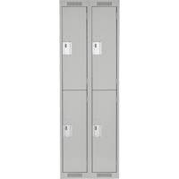 Clean Line Lockers, 2 -tier, Bank of 2, 24" x 18" x 72", Steel, Grey, Rivet (Assembled) Equipex