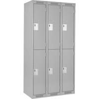 Clean Line Lockers, 2 -tier, Bank of 3, 36" x 18" x 72", Steel, Grey, Rivet (Assembled) Equipex