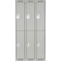 Clean Line Lockers, 2 -tier, Bank of 3, 36" x 18" x 72", Steel, Grey, Rivet (Assembled) Equipex