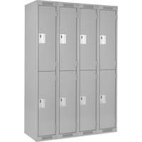 Clean Line Lockers, 2 -tier, Bank of 4, 48" x 18" x 72", Steel, Grey, Rivet (Assembled) Equipex