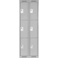 Clean Line Lockers, 3 -tier, Bank of 2, 24" x 18" x 72", Steel, Grey, Rivet (Assembled) Equipex