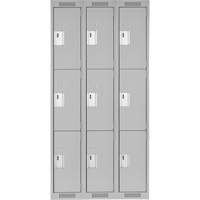 Clean Line Lockers, 3 -tier, Bank of 3, 36" x 18" x 72", Steel, Grey, Rivet (Assembled) Equipex