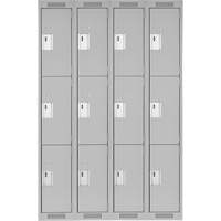 Clean Line Lockers, 3 -tier, Bank of 4, 48" x 18" x 72", Steel, Grey, Rivet (Assembled) Equipex