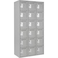 Clean Line Lockerettes, 6 -tier, Bank of 3, 36" x 18" x 72", Steel, Grey, Rivet (Assembled) Equipex