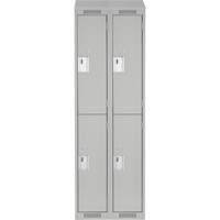 Clean Line Lockers, 2 -tier, Bank of 2, 24" x 18" x 78", Steel, Grey, Rivet (Assembled) Equipex