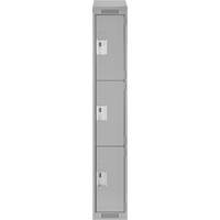 Clean Line Lockers, 3 -tier, 12" x 18" x 78", Steel, Grey, Rivet (Assembled) Equipex