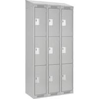 Clean Line Lockers, 3 -tier, Bank of 3, 36" x 18" x 78", Steel, Grey, Rivet (Assembled) Equipex