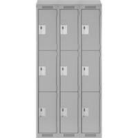 Clean Line Lockers, 3 -tier, Bank of 3, 36" x 18" x 78", Steel, Grey, Rivet (Assembled) Equipex
