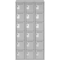 Clean Line Lockerette , 6 -tier, Bank of 3, 36" x 18" x 78", Steel, Grey, Rivet (Assembled) Equipex