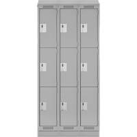 Clean Line Lockers, 3 -tier, Bank of 3, 36" x 18" x 82", Steel, Grey, Rivet (Assembled) Equipex