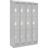 Clean Line Lockers, 3 -tier, Bank of 4, 48" x 18" x 82", Steel, Grey, Rivet (Assembled) Equipex