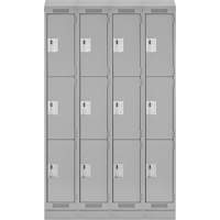 Clean Line Lockers, 3 -tier, Bank of 4, 48" x 18" x 82", Steel, Grey, Rivet (Assembled) Equipex