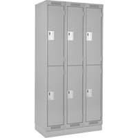 Clean Line Lockers, 2 -tier, Bank of 3, 36" x 18" x 76", Steel, Grey, Rivet (Assembled) Equipex