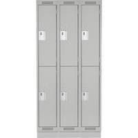 Clean Line Lockers, 2 -tier, Bank of 3, 36" x 18" x 76", Steel, Grey, Rivet (Assembled) Equipex