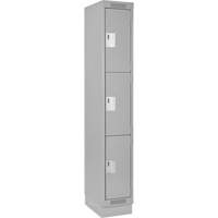Clean Line Lockers, 3 -tier, 12" x 18" x 76", Steel, Grey, Rivet (Assembled) Equipex