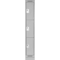 Clean Line Lockers, 3 -tier, 12" x 18" x 76", Steel, Grey, Rivet (Assembled) Equipex