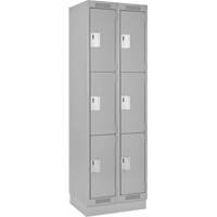 Clean Line Lockers, 3 -tier, Bank of 2, 24" x 18" x 76", Steel, Grey, Rivet (Assembled) Equipex