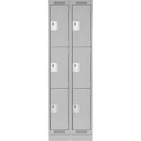 Clean Line Lockers, 3 -tier, Bank of 2, 24" x 18" x 76", Steel, Grey, Rivet (Assembled) Equipex