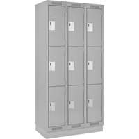 Clean Line Lockers, 3 -tier, Bank of 3, 36" x 18" x 76", Steel, Grey, Rivet (Assembled) Equipex