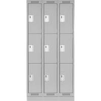 Clean Line Lockers, 3 -tier, Bank of 3, 36" x 18" x 76", Steel, Grey, Rivet (Assembled) Equipex