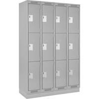 Clean Line Lockers, 3 -tier, Bank of 4, 48" x 18" x 76", Steel, Grey, Rivet (Assembled) Equipex