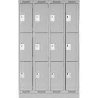 Clean Line Lockers, 3 -tier, Bank of 4, 48" x 18" x 76", Steel, Grey, Rivet (Assembled) Equipex